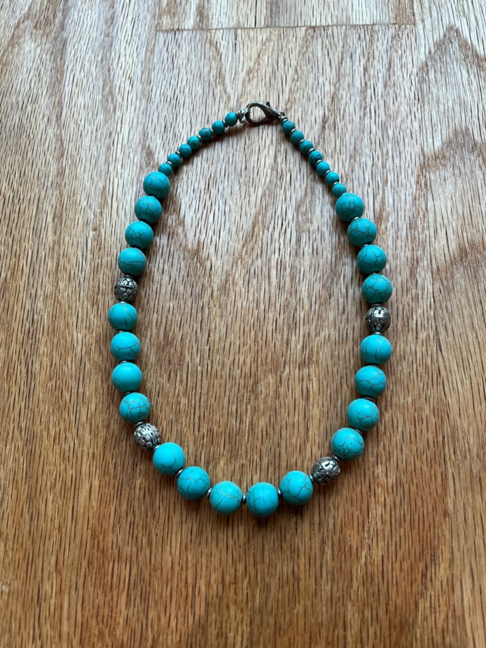 Turquoise Bead Necklace with Silver Accents - Women Jewelry